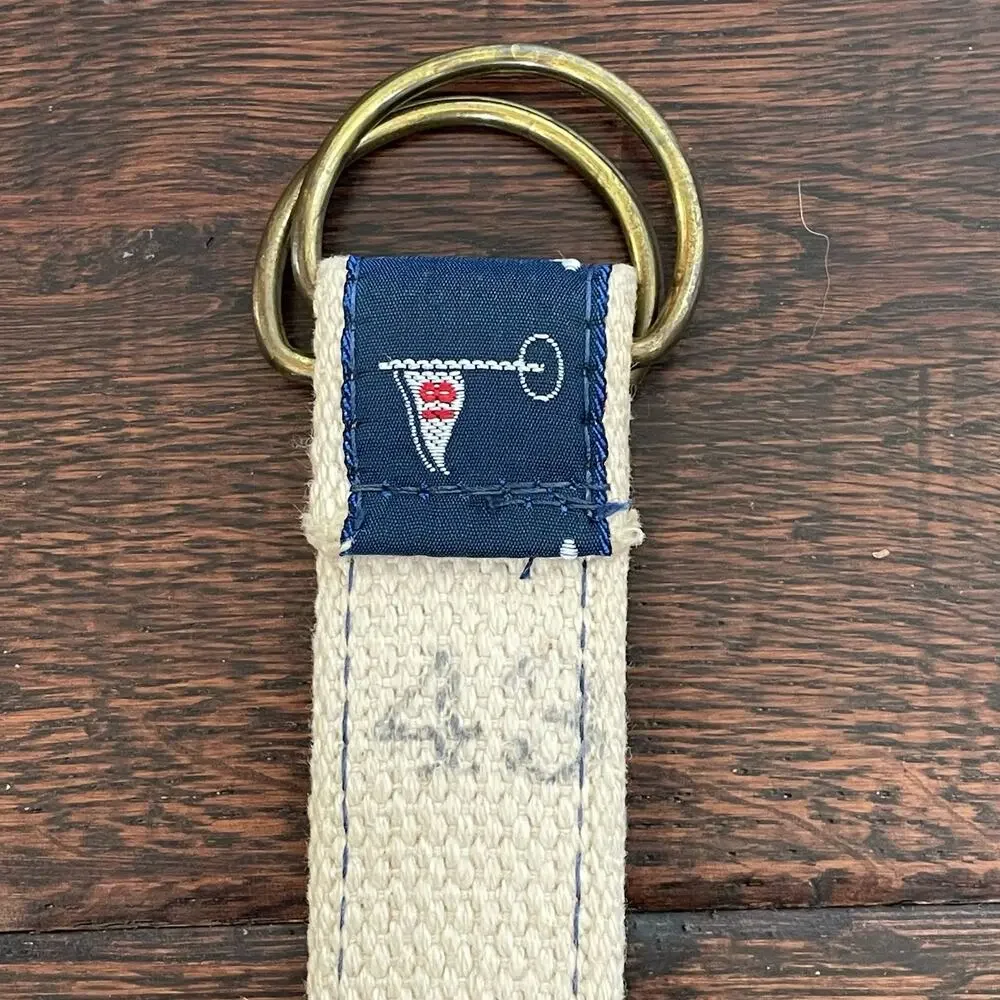 Vintage Golf Belt Cotton Web Double D Ring Navy Fabric Belt w/ Clubs & Pin 43